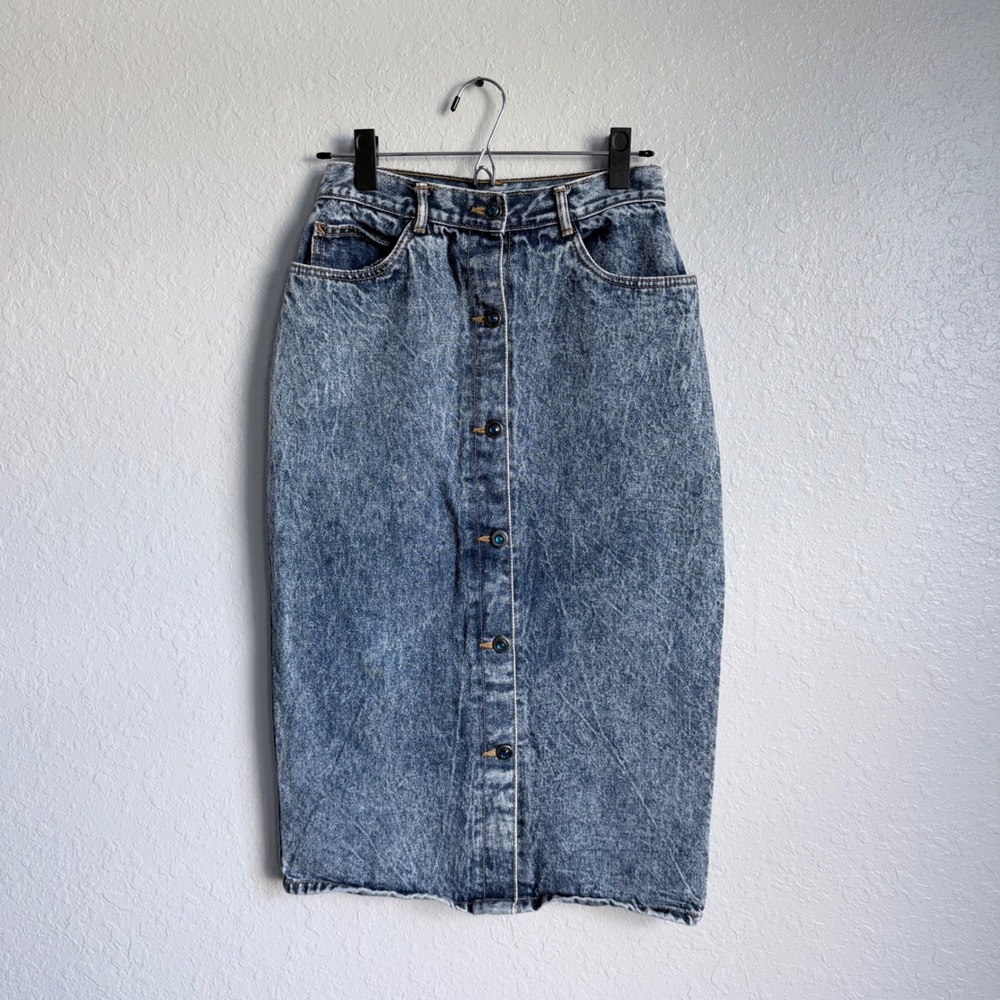 Rio Jeanswear Vintage Acid Wash Denim Pencil Skirt Sz 7 Western Boho Cowgirl 80s